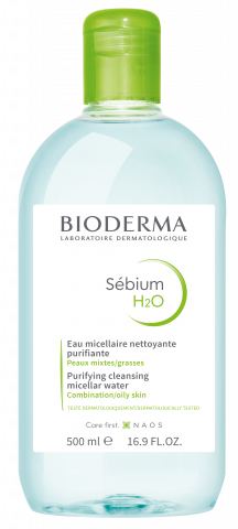 BIODERMA product photo, Sebium H2O 500ml, micellar cleansing water for acne prone skin