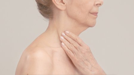 Skin on the neck of a person with senile xerosis